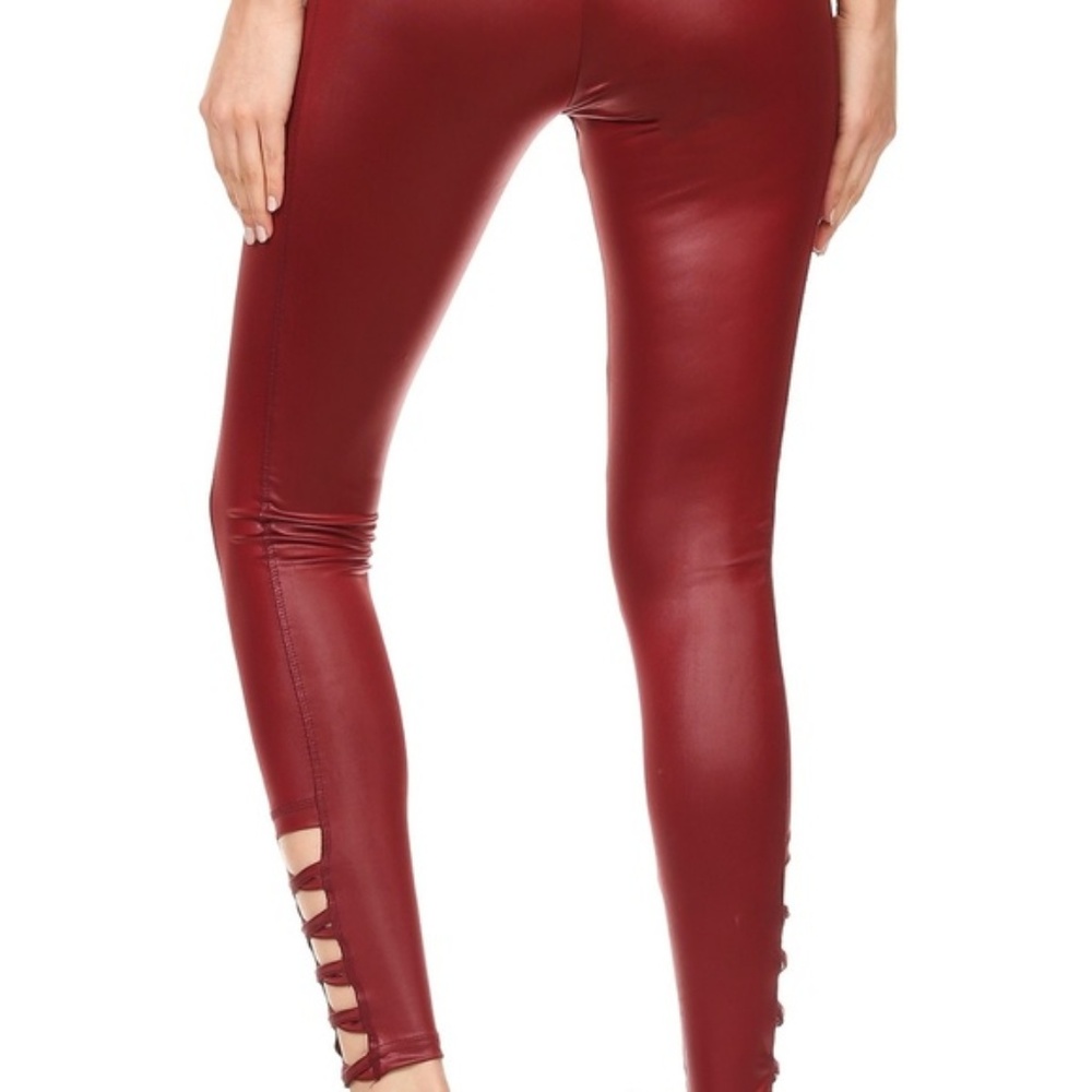 FAUX Leather Burgundy Sport Leggings